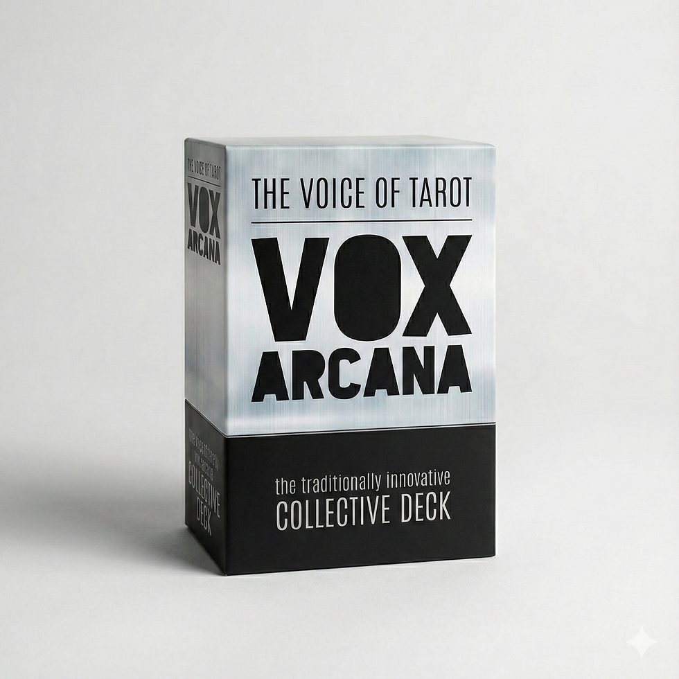 Vox Arcana Tarot box with modern, graphic artwork and clean lines, shown upright against a simple background.