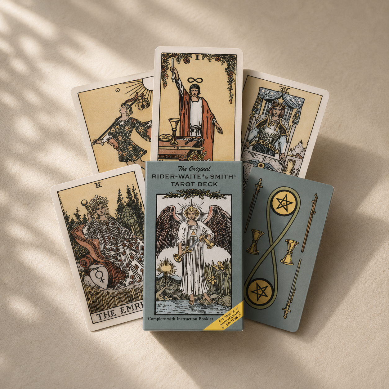 Classic Rider-Waite-Smith tarot deck with traditional tarot cards and original Pamela Colman Smith artwork.