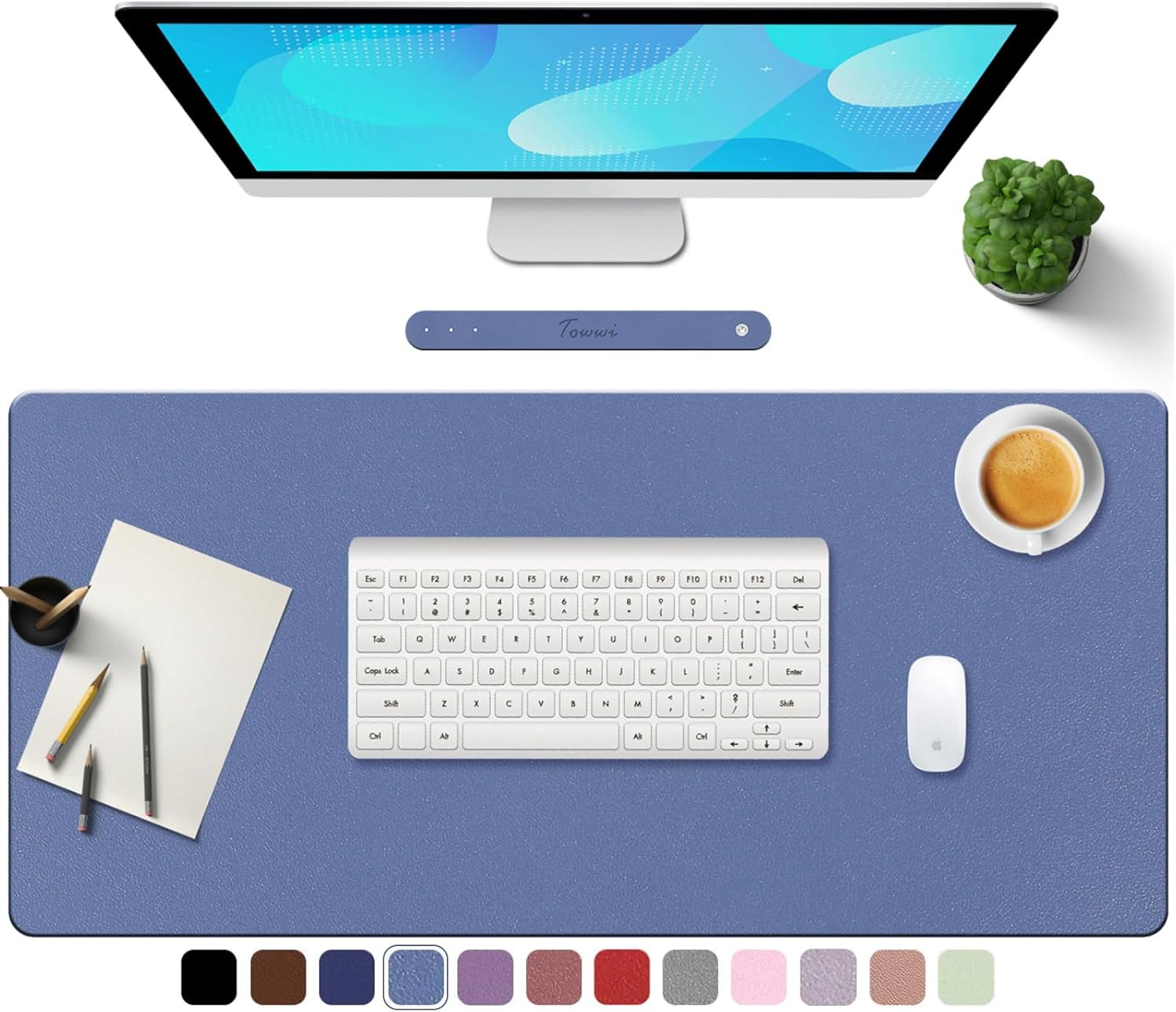 PU Leather Desk Pad with Suede Base, Multi-Color Non-Slip Mouse Pad, 24” X 14” W