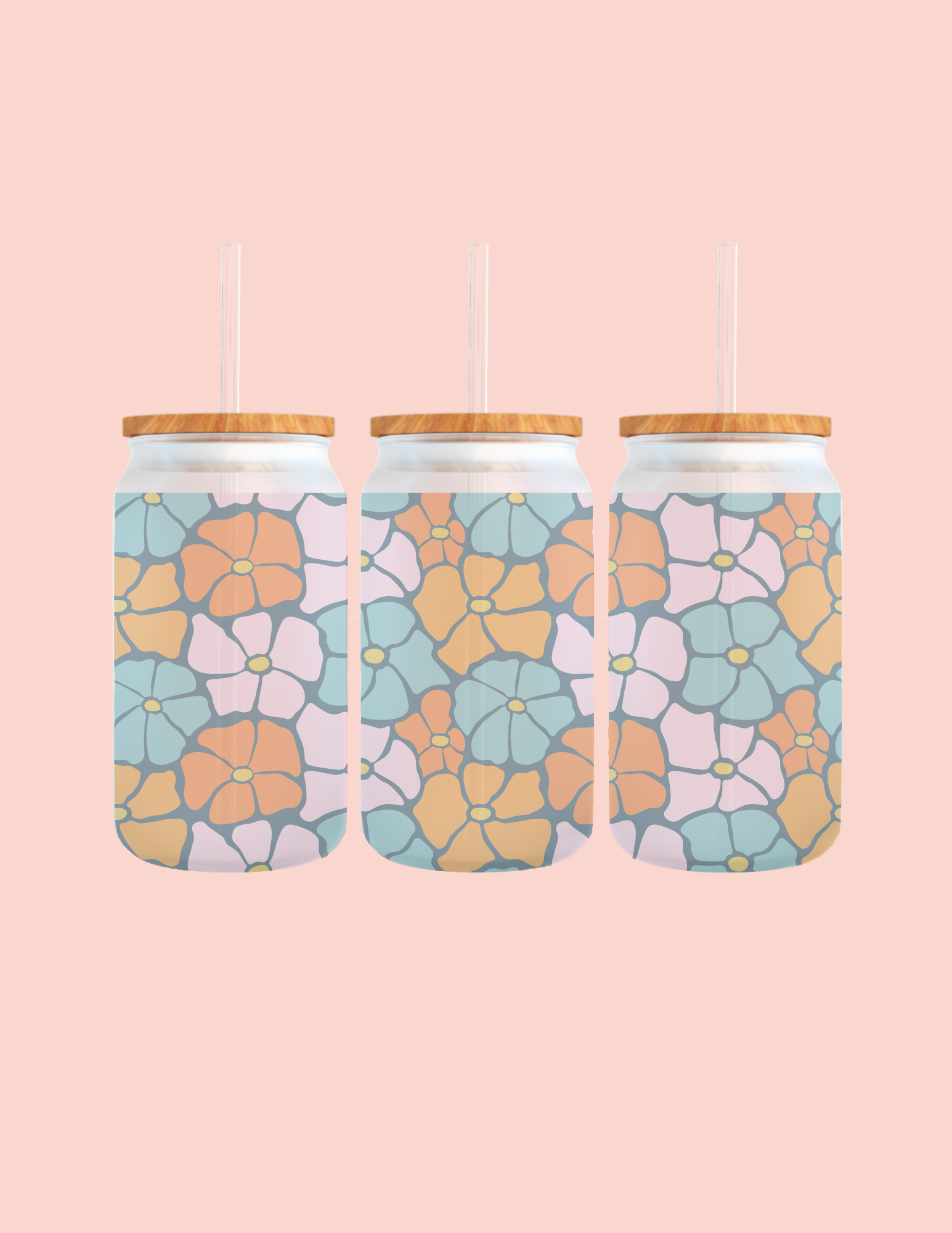 Floral Glass Can Cup