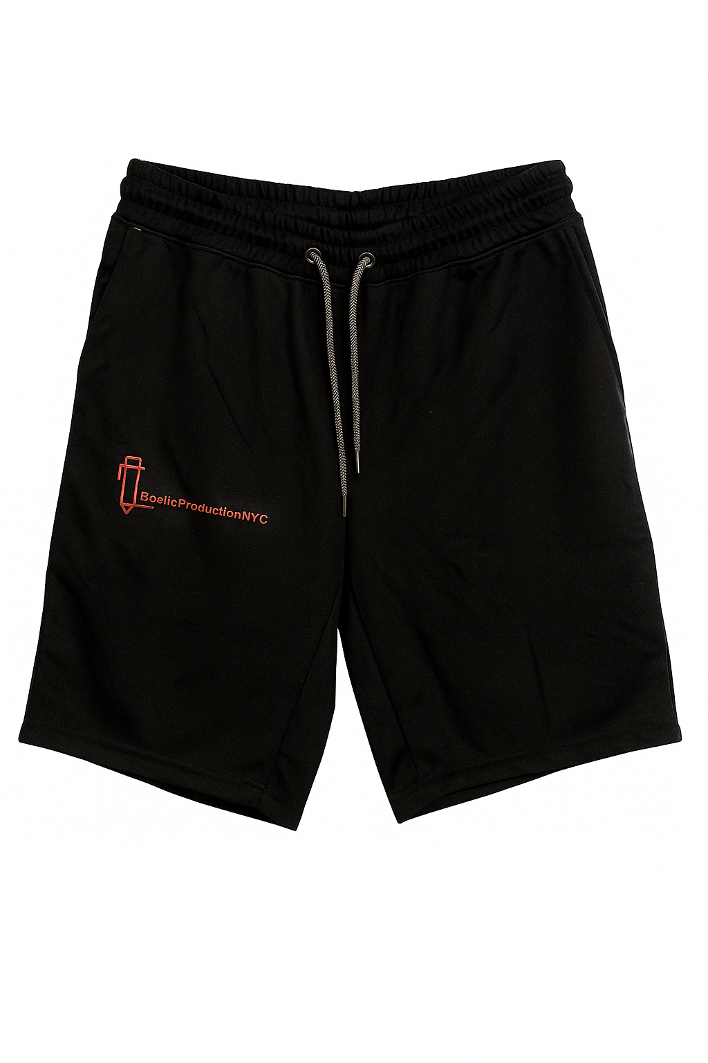 Poetic Production NYC Black Sweat Shorts – Red Embroidery