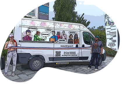 Photo du camion aménagé de la mission local (Meet U Mobile) en déplacement dans les quartiers du territoire