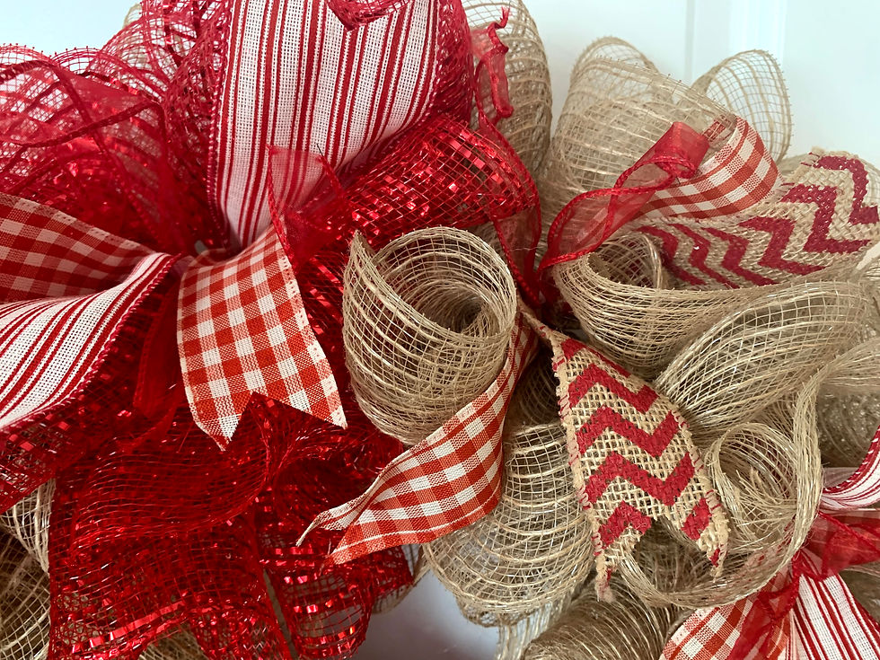 Thumbnail: Burlap and Red with stripes, chevron and buffalo check