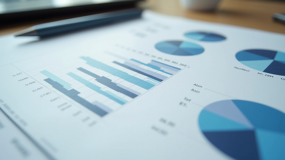 Close-up view of a financial report with graphs and charts