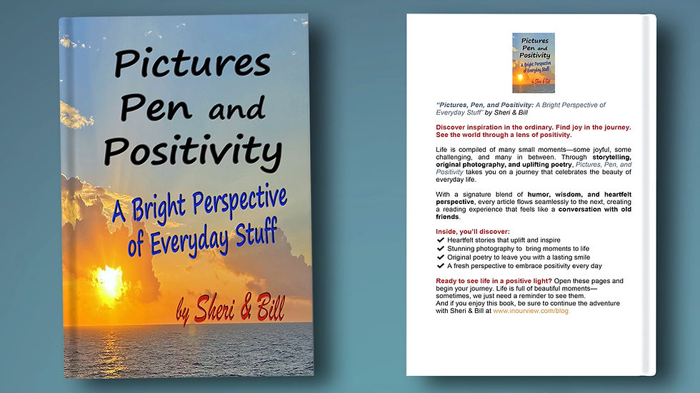Picture of Sheri & Bill's new book Pictures Pen and Positivity...A Bright Perspective of Everyday Stuff