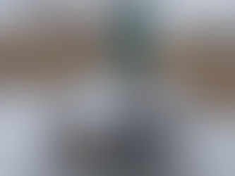 image of round patio table with colorful umbrella bungeed in the middle and chairs tipped onto the table with 3 inches of snow covering chairs and table. Text says Winter Positivity (original photography by Sheri & Bill)