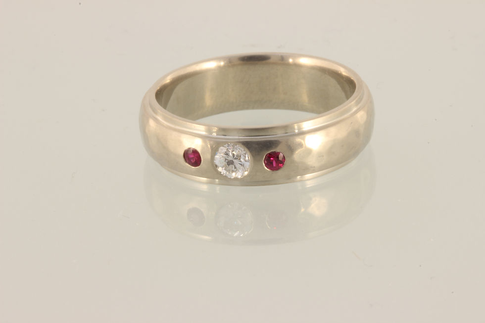14k White Gold, Diamond, Rubies