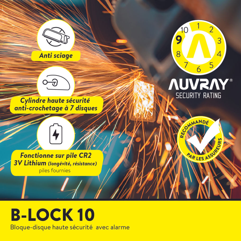 BLOCK DISC ALARME B-LOCK-10 GRIS CLASSE SRA-AUVRAY