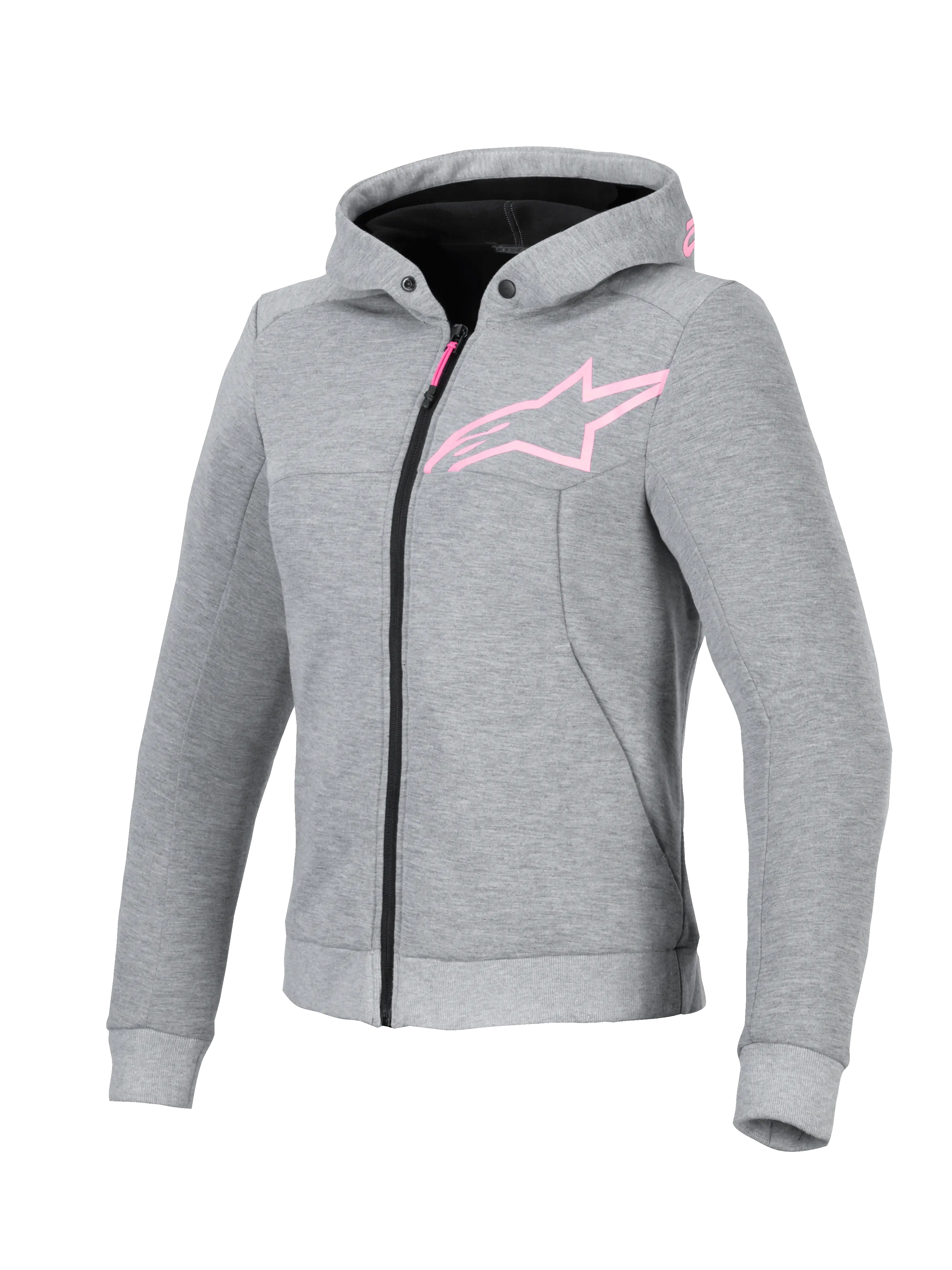ALPINESTARS SWEAT FEMME STELLA CHROME V2 SPORT GRIS HEATHER ROSE FLUO VUE DE FACE