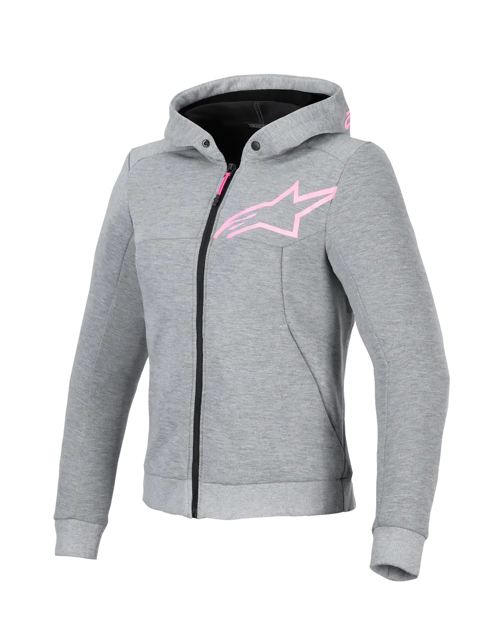 ALPINESTARS SWEAT FEMME STELLA CHROME V2 SPORT GRIS HEATHER ROSE FLUO VUE DE FACE