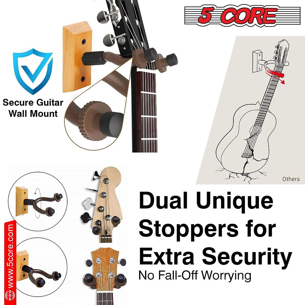 Thumbnail: 5Core Guitar Wall Mount Hanger 2Pack U-Shaped Wood Guitar Wall Hook
