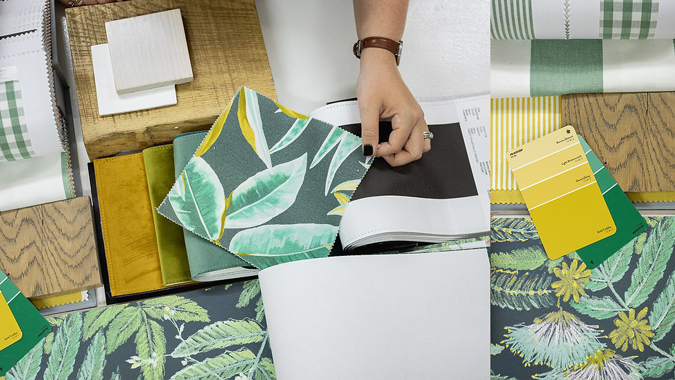 Design with Character The Art of Colour - Beach House Living Studio hands with fabric samples