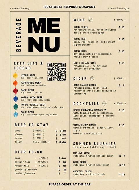 IBC Drinks Menu 2026
