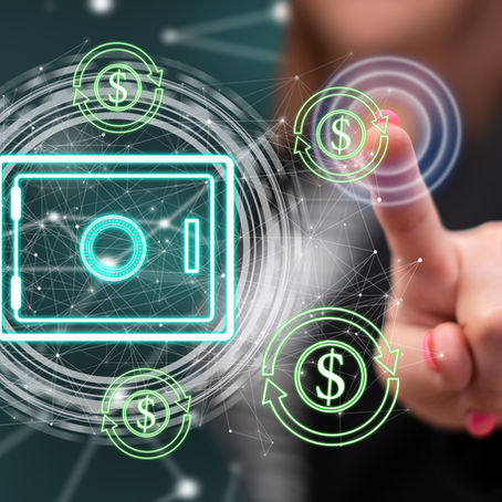 Woman touching a secure money transfer concept