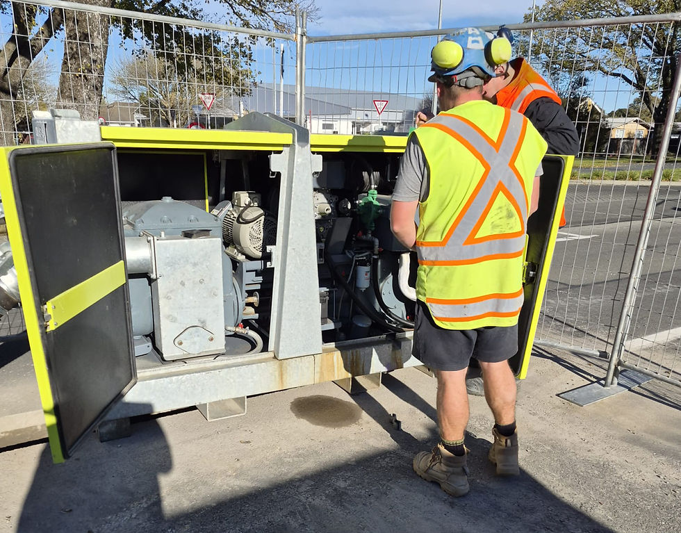 Condor pump being inspected by site members