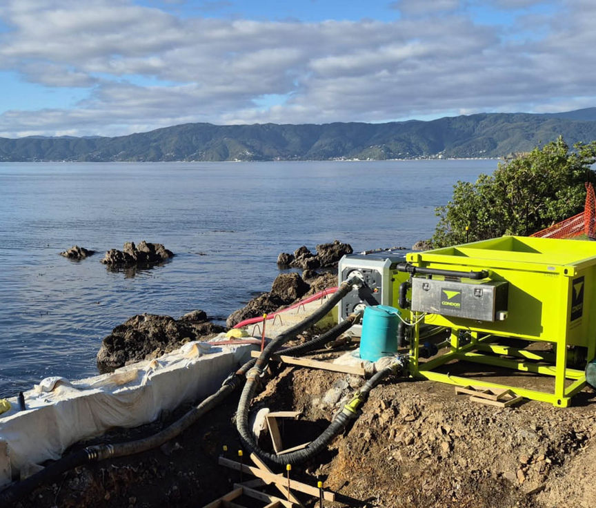 Condor's XXL Water Treatment System on site of a seawall renewal