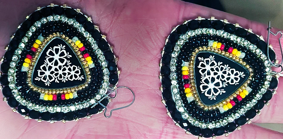 Handcrafted beaded earrings made by Indigenous artisans, featuring intricate patterns and vibrant colors representative of cultural traditions.