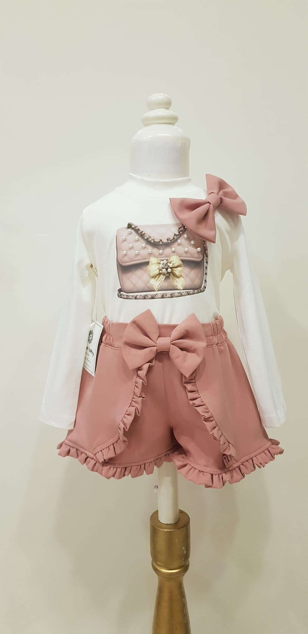 Thumbnail: Akkon bow shoulder and shorts set 1-8 Years