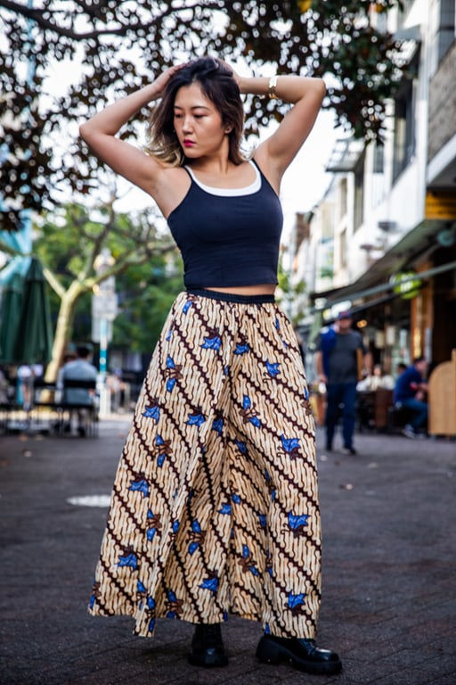 Handrawn Palazzo Pants/Kupu-Kupu Biru