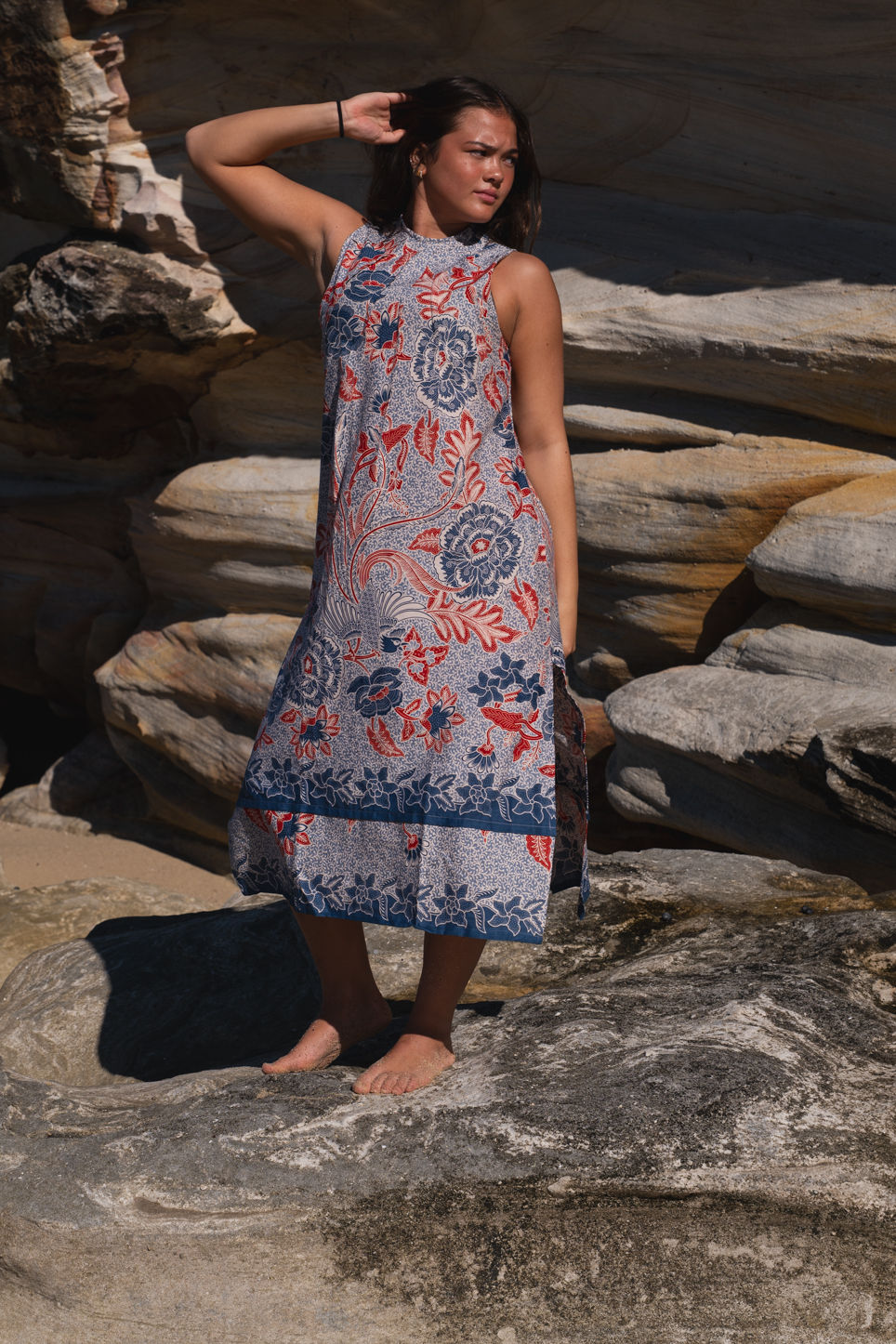 Handrawn Long Dress/Scarlet Songbird