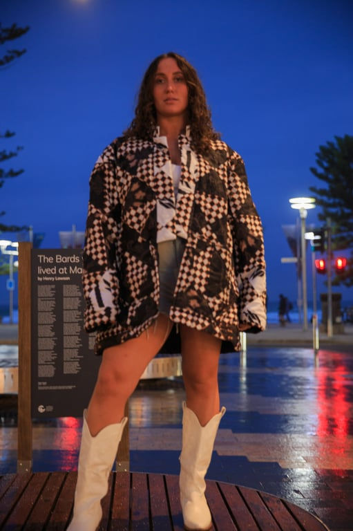 Handrawn Women Jacket/Noir Checked Jacket