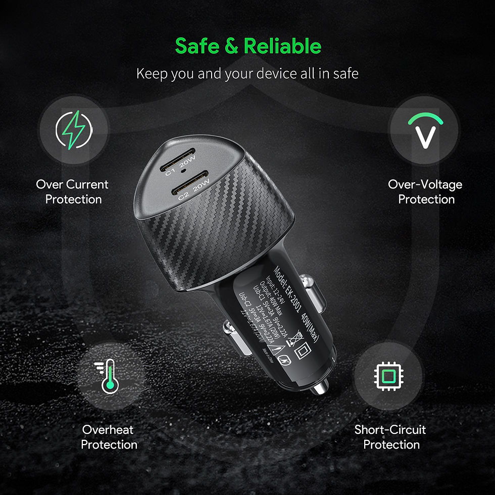 Thumbnail: ESOULK 40W Dual Type-C Port FAST CAR CHARGER (6/36)  EK-2001BK