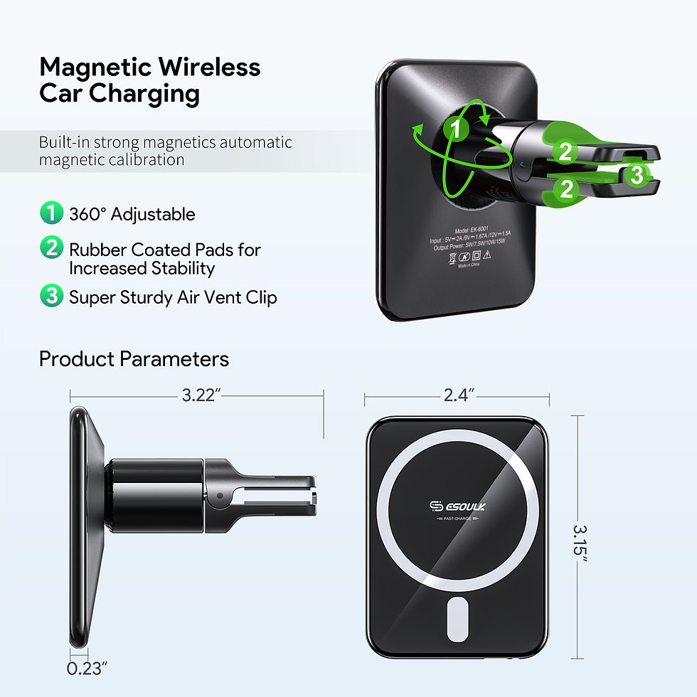 Thumbnail: Esoulk EK-6001 15W Magnetic Wireless Charger Air Vent Car Mount (12/48)  Item Nu