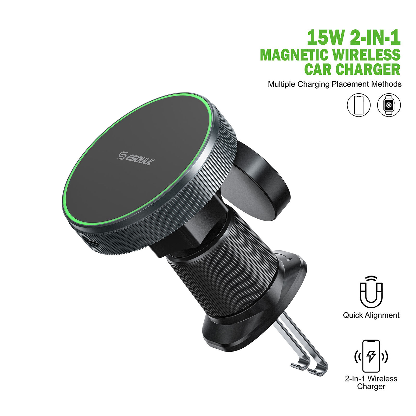 EK-6009BK 15W 2-in-1 Magnetic Wireless Car Charger (12/48)