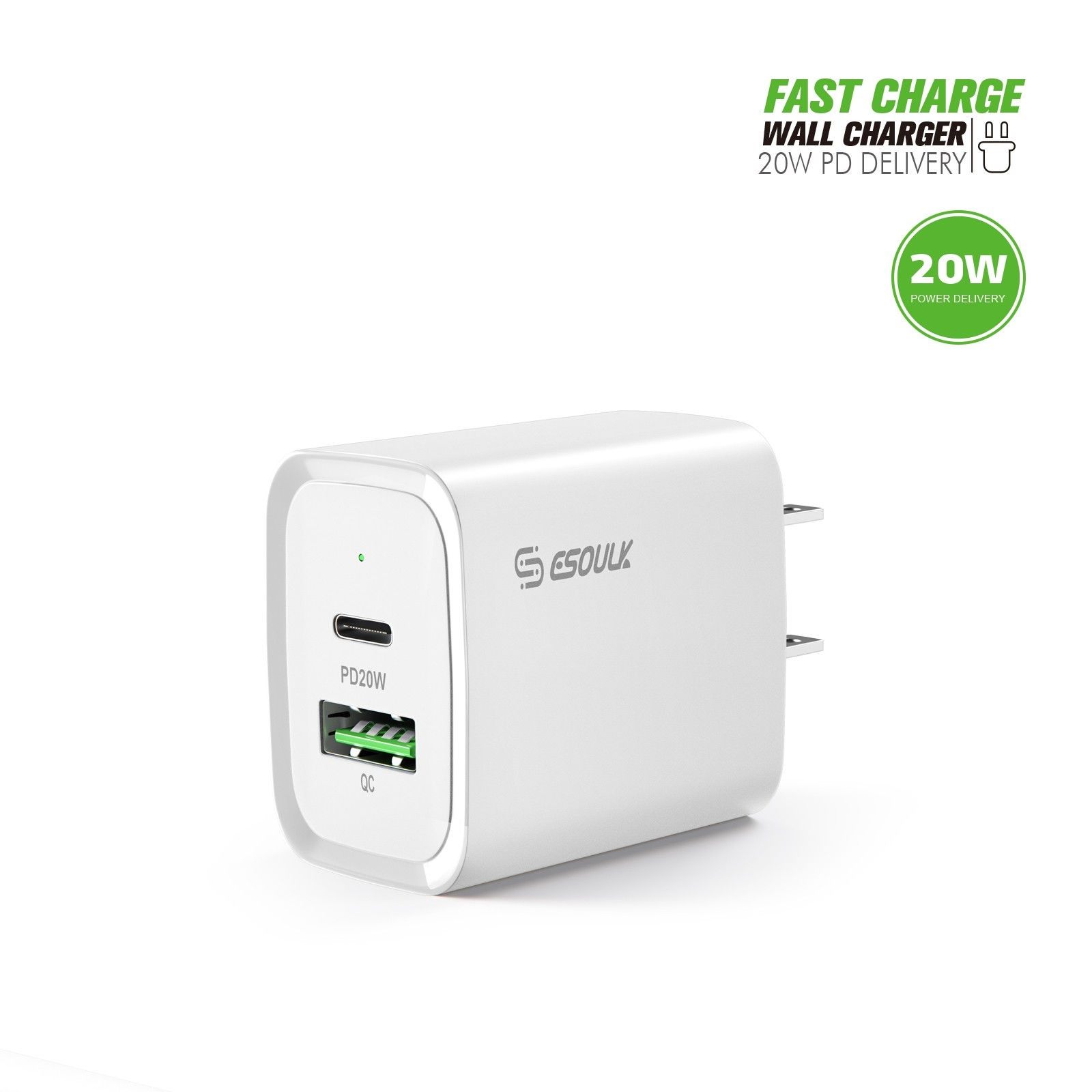 Esoulk EA20-WH: 20W PD+QC FAST WALL CHARGER
