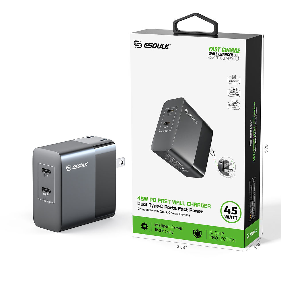 Thumbnail: ESOULK 45W PD Dual Type-C FAST WALL CHARGER (6/36)  EK-2002BK