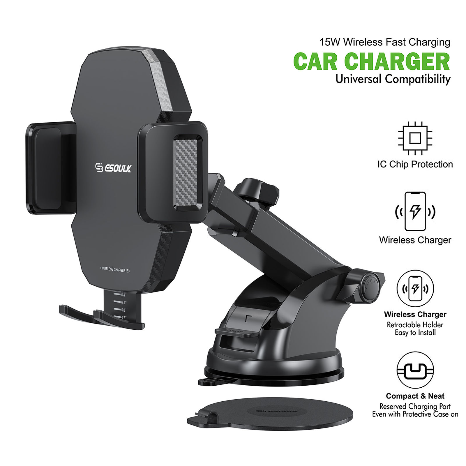 EK-3012BK 15W Wireless Fast Charging Car Airvent Charger (12/48)
