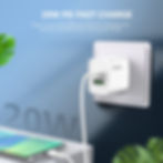 Thumbnail: Esoulk EC49-CC-WH: 20W PD+QC FAST WALL CHARGER & 5FT USB C TO C CABLE