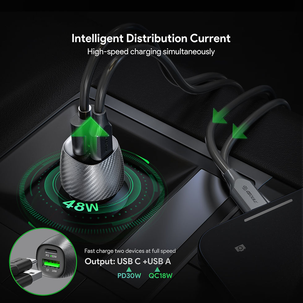 Thumbnail: EK-2007BK 48W PD&QC CAR CHARGER +3FT USB-C TO USB-C CABLE (12/48)