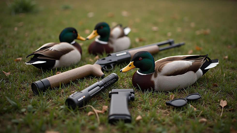 High angle view of modular decoy components laid out on grass