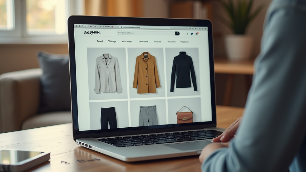 Close-up view of laptop screen showing online shopping website with women's clothing