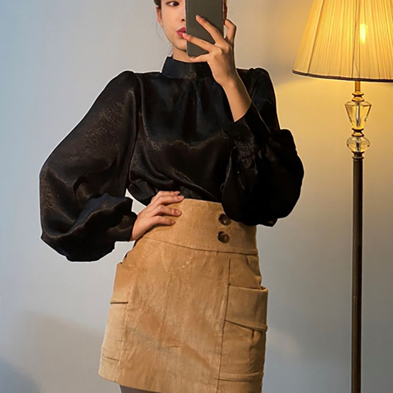 Thumbnail: Korean Fashion Women's Satin Long Sleeve Shirt