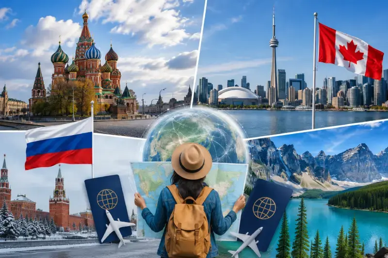 Russia vs Canada map image  travelers exploring 