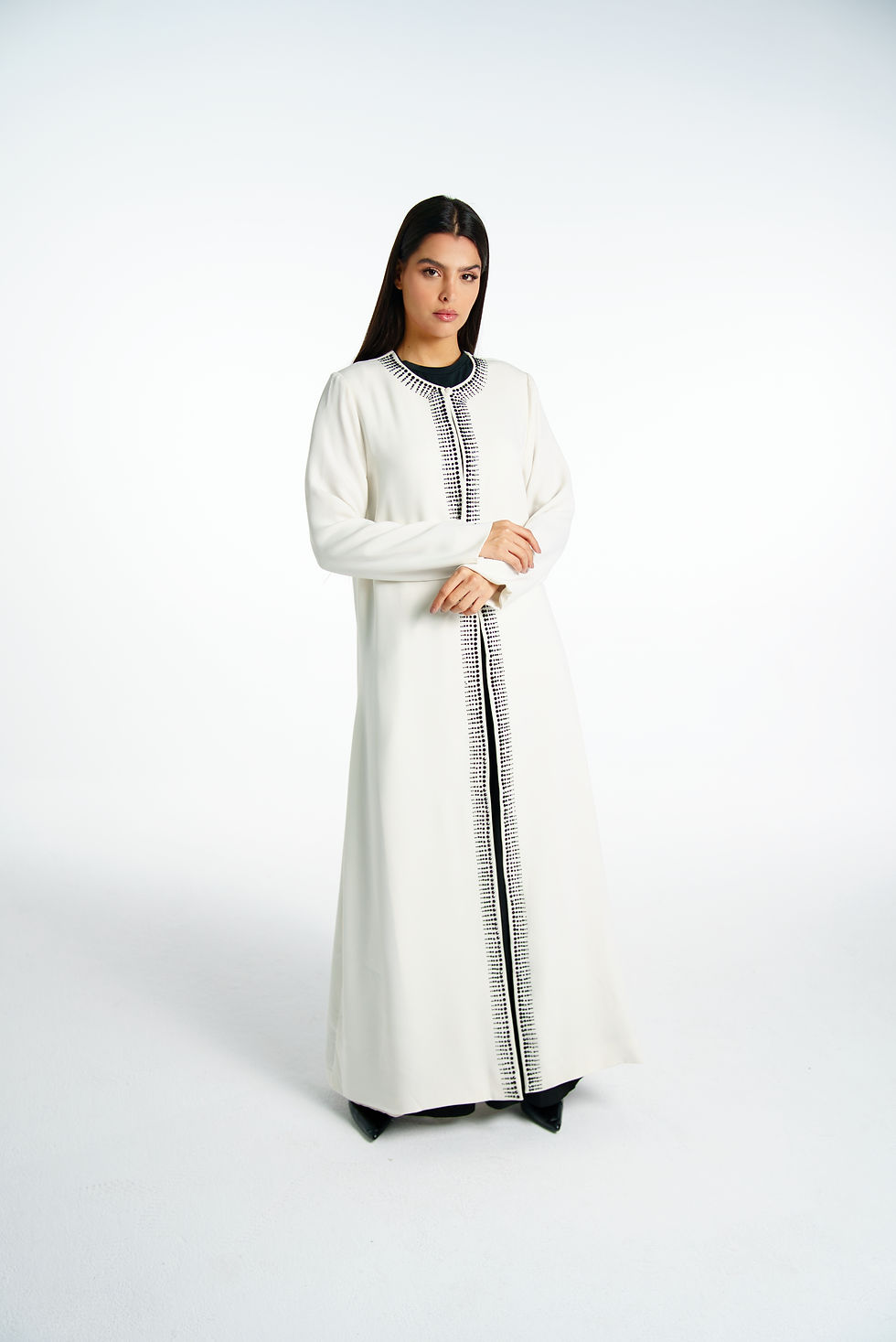 Thumbnail: crepe off white stone abaya