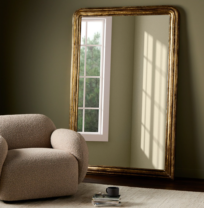 Thumbnail: Floor Mirror with Antiqued Gold Leaf Finish Frame