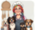 hippie older woman baker with rainbow hair with 3 dogs_edited.jpg