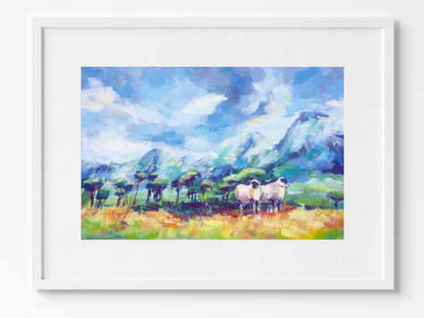 Landscape painting with sheep