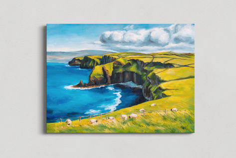 Landscape painting with cliffs