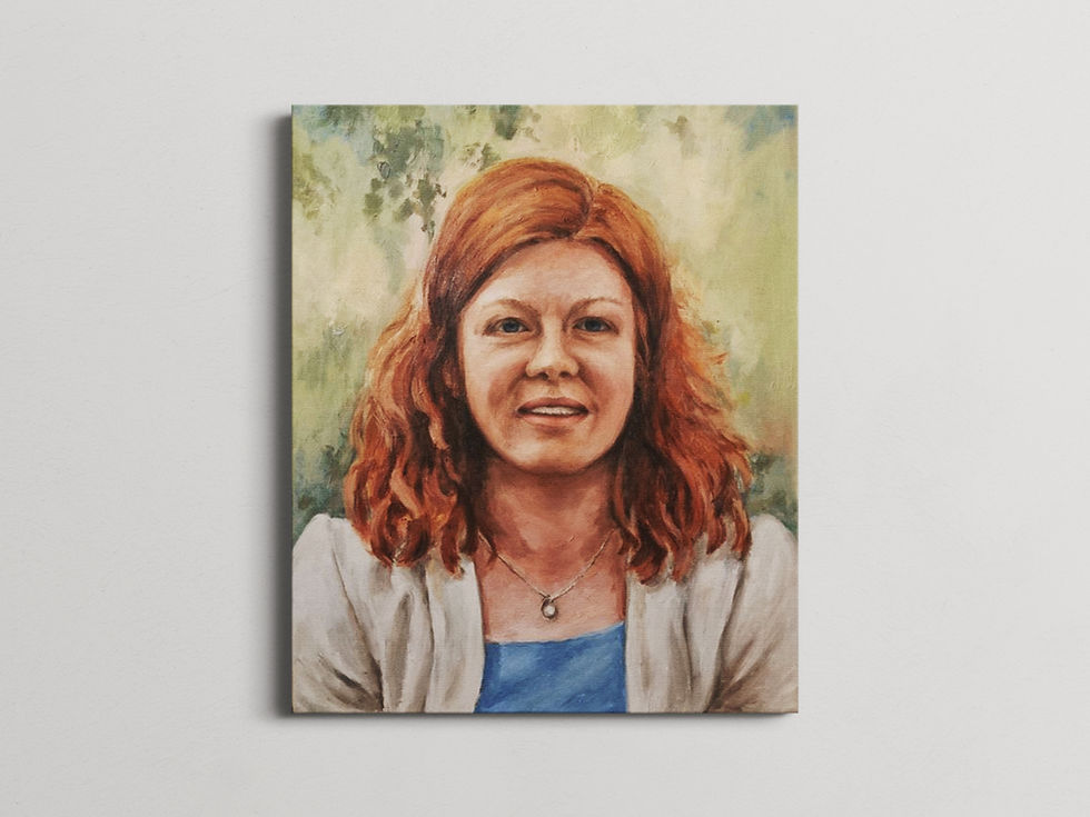 Radiating warmth and joy, this portrait of Lorraine captures her vibrant spirit and love for life. A commissioned artwork that preserves her essence in every brushstroke.