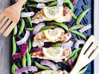 Lemon Grilled Chicken with Snap Peas and Onions