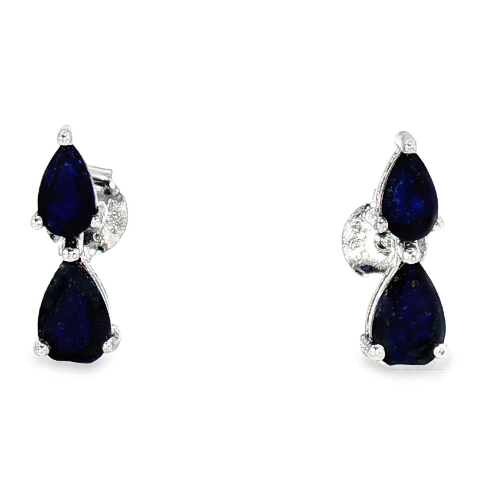 Natural Blue-Sapphire 6X4mm Earrings in 925 Sterling Silver | Genuine Gemstone