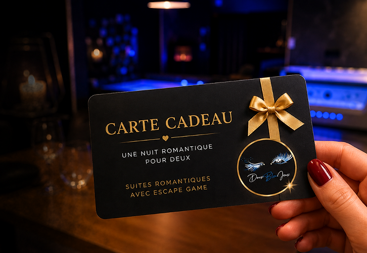 Carte cadeau Love Room à Niort, valable un an pour offrir une nuit romantique avec Escape Game et balnéothérapie privative.
