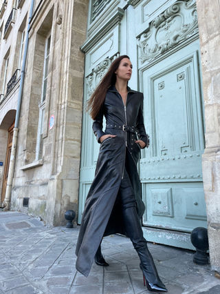 Long leather coat on sale