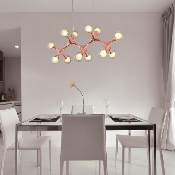 Pendente Quality Casual Light DNA PD1298 12LxG9 Metal Cobre Vidro Transparente/Fosco 68x27x33cm