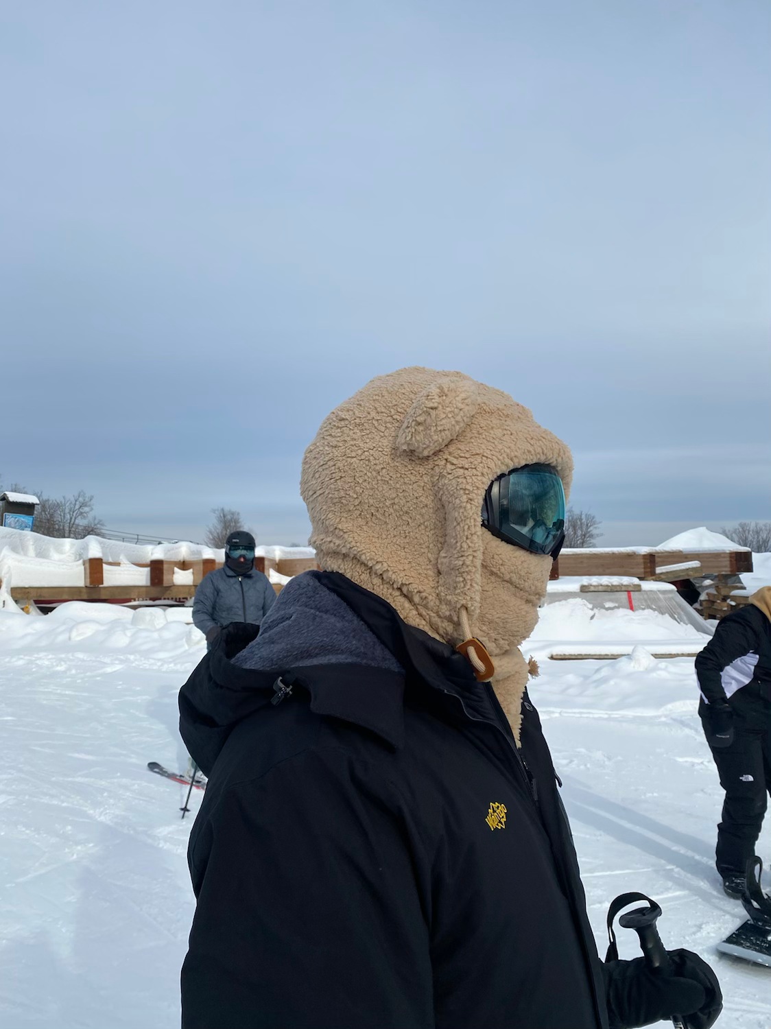 Teddy Bear, all tan with ears Ski /Board hood