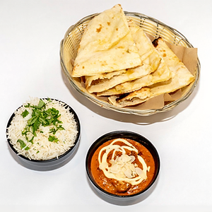 BUTTER CHICKEN WITH RICE AND BUTTER NAAN